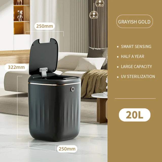 24L Smart Trash Bin With UV Light Automatic Sensor Trash Can Smart Garbage for Kitchen Bathroom Toilet Wastebasket with Lid