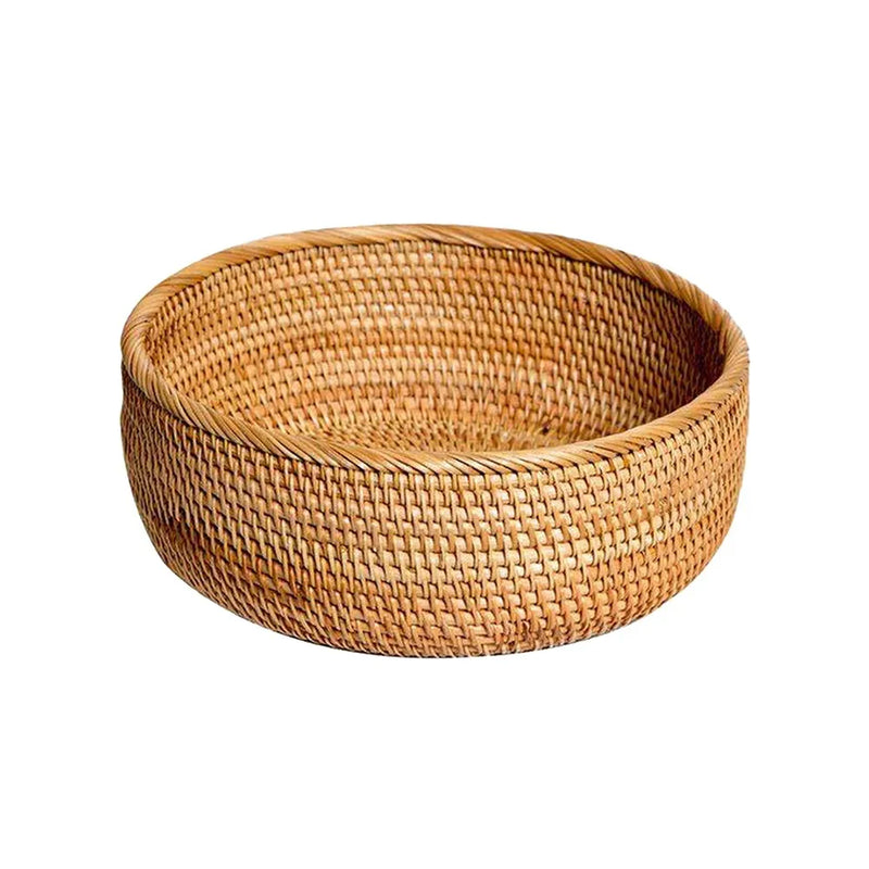 Natural Food Woven Tray Box Round Handwoven Rattan Storage Baskets Home Living Room Dinner Table Snack Fruit Vegetable Basket