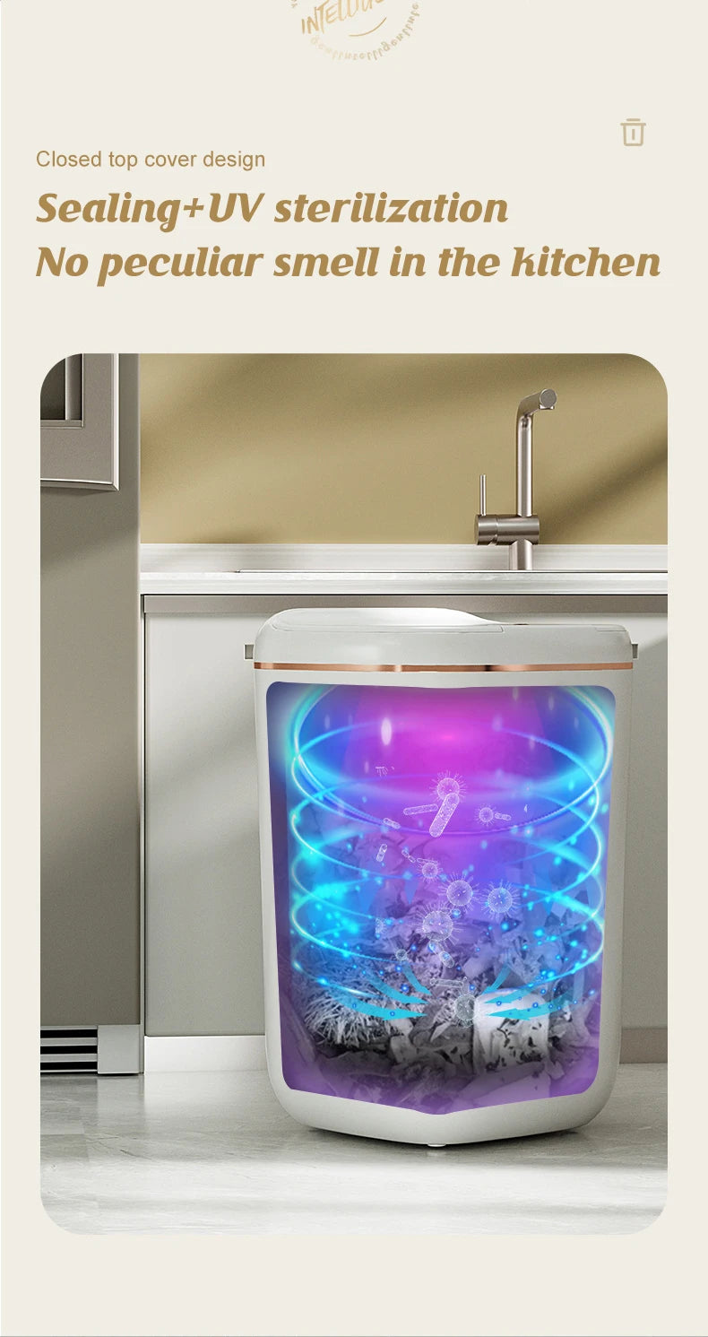 24L Smart Trash Bin With UV Light Automatic Sensor Trash Can Smart Garbage for Kitchen Bathroom Toilet Wastebasket with Lid