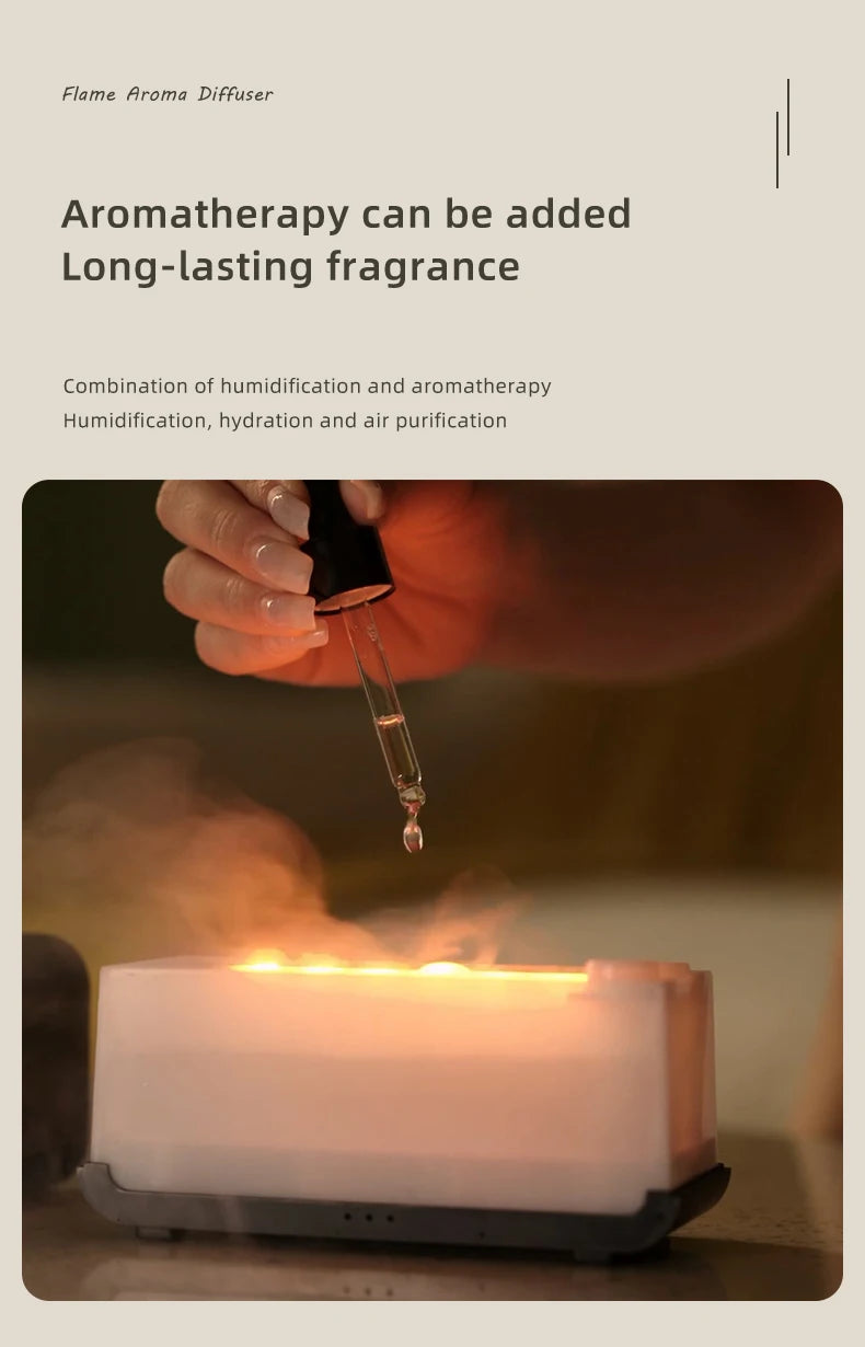 New Simulation Flame Aromatherapy Machine Mini Air Humidifier LED Colorful Light Timer Humidifier Home Perfume Diffuser