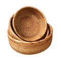 Natural Food Woven Tray Box Round Handwoven Rattan Storage Baskets Home Living Room Dinner Table Snack Fruit Vegetable Basket