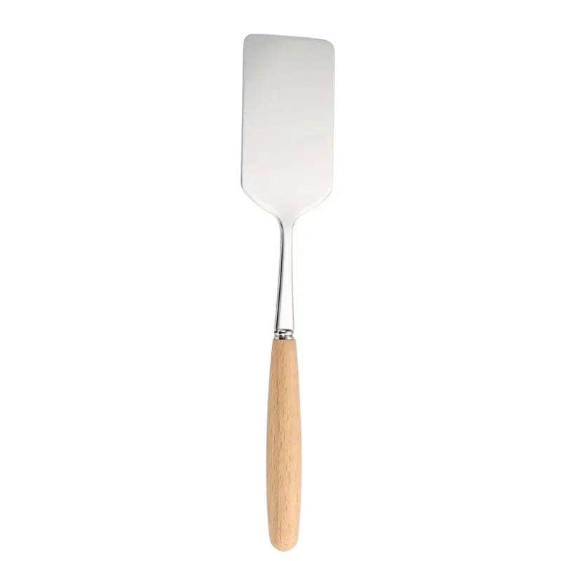 Stainless Steel Square Head Steak Cooking Spatula Wood Handle Pizza Shovel Pancake Beef Turner Scraper BBQ Utensils For Kitchen