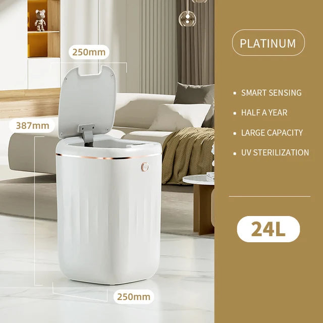 24L Smart Trash Bin With UV Light Automatic Sensor Trash Can Smart Garbage for Kitchen Bathroom Toilet Wastebasket with Lid