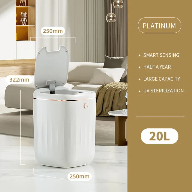 24L Smart Trash Bin With UV Light Automatic Sensor Trash Can Smart Garbage for Kitchen Bathroom Toilet Wastebasket with Lid