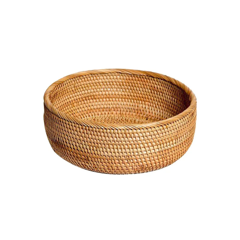 Natural Food Woven Tray Box Round Handwoven Rattan Storage Baskets Home Living Room Dinner Table Snack Fruit Vegetable Basket