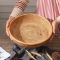 Natural Food Woven Tray Box Round Handwoven Rattan Storage Baskets Home Living Room Dinner Table Snack Fruit Vegetable Basket