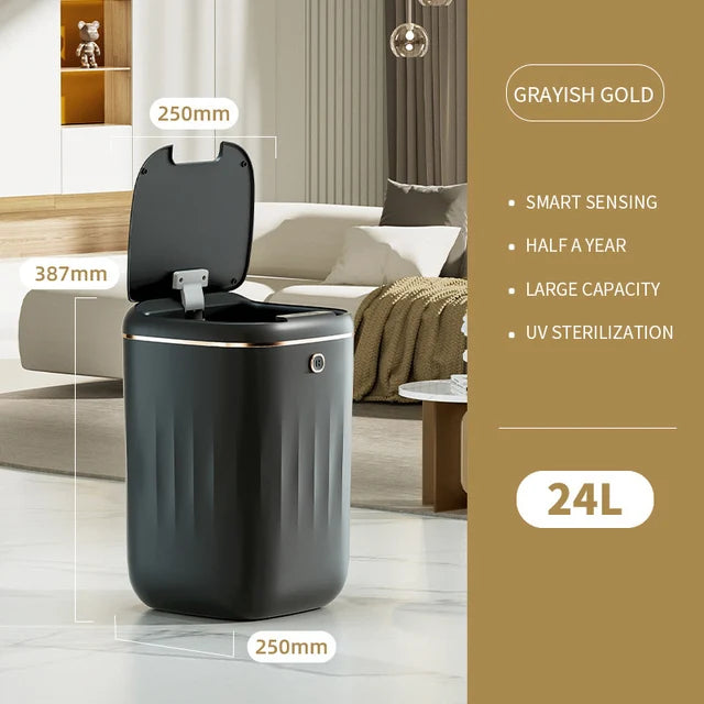 24L Smart Trash Bin With UV Light Automatic Sensor Trash Can Smart Garbage for Kitchen Bathroom Toilet Wastebasket with Lid