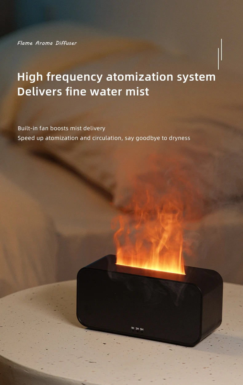 New Simulation Flame Aromatherapy Machine Mini Air Humidifier LED Colorful Light Timer Humidifier Home Perfume Diffuser